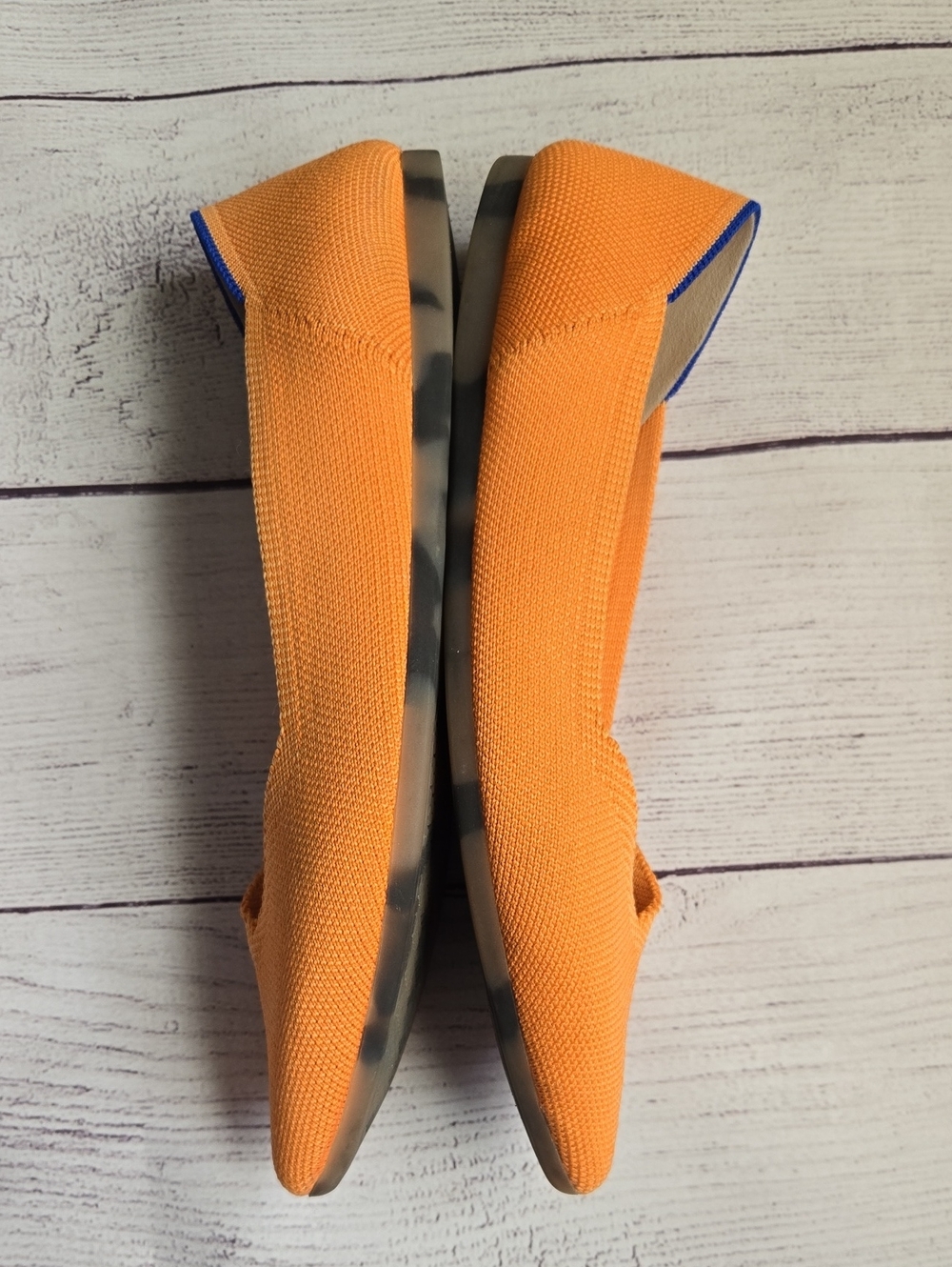 Rothy's Orange Pointed Flats with Blue Trim - Picture 4 of 5